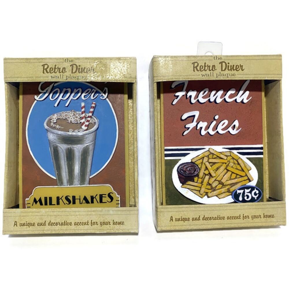 Retro Diner Wall Plaque French Fries & Topper's Milkshakes Set of Two